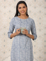 Thumbnail for Ode by House of Pataudi Printed Round Neck Straight Kurta - Distacart