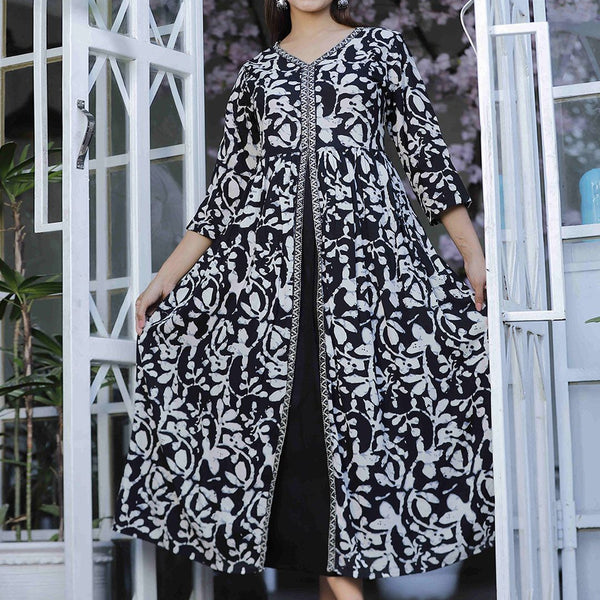 Kalini Abstract Printed Zari Work V-Neck Anarkali Kurta - Distacart