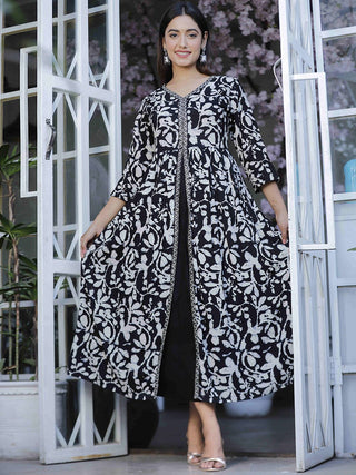 Kalini Abstract Printed Zari Work V-Neck Anarkali Kurta - Distacart