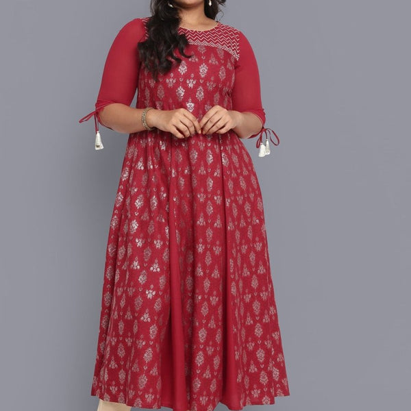 AURELIA Red Ethnic Motifs Midi Dress - Distacart