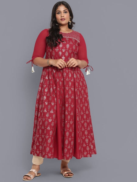 AURELIA Red Ethnic Motifs Midi Dress