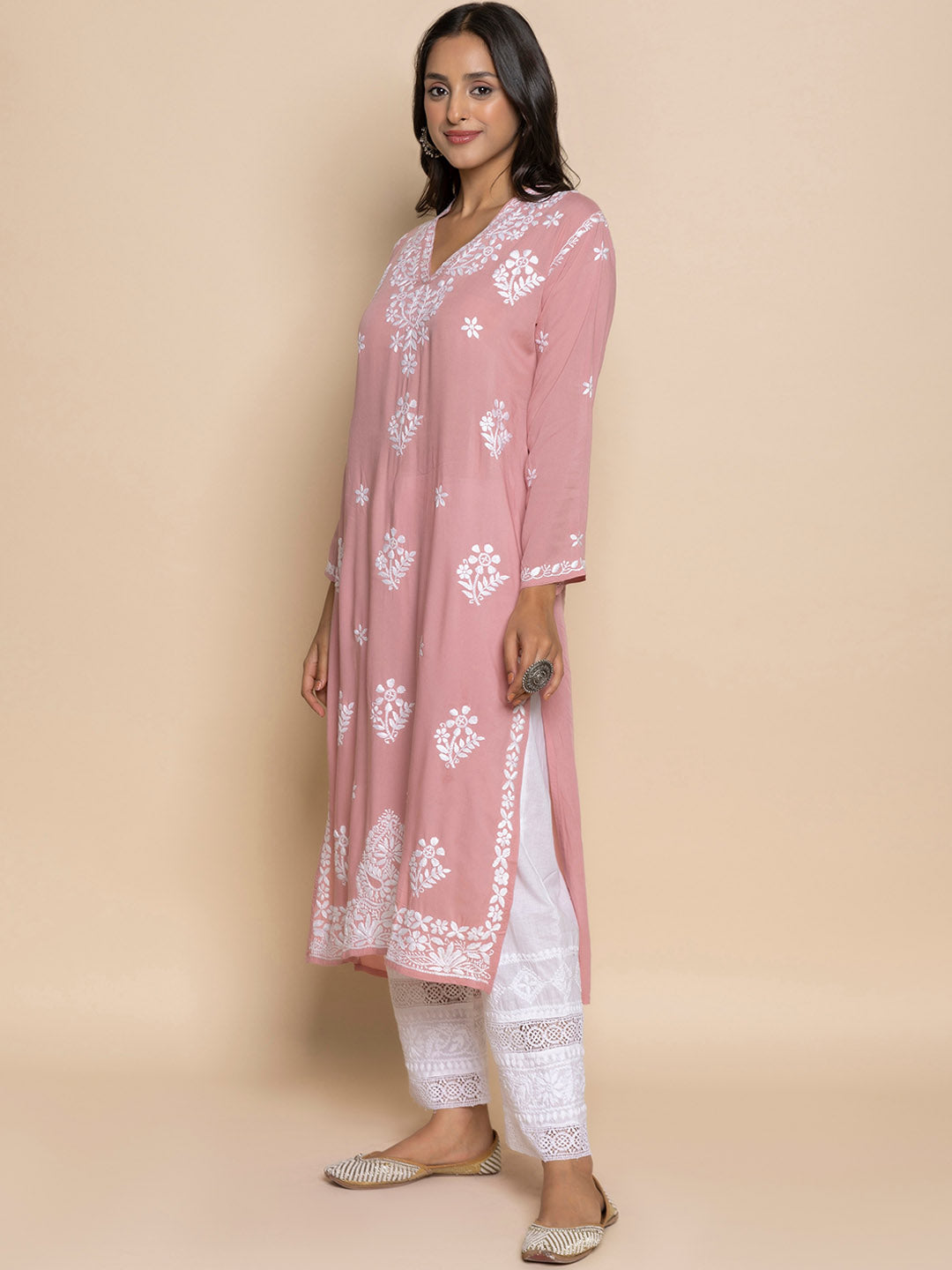 HOUSE OF KARI Floral Embroidered Fizaa Chikankari Pure Cotton Straight Kurta - Distacart
