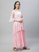Thumbnail for AURELIA Asymmetric Neck Bell Sleeve Layered Fit & Flare Maxi Ethnic Dress