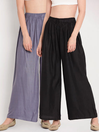 TAG 7 Women Black & Grey Set of 2 Flared Ethnic Palazzos - Distacart