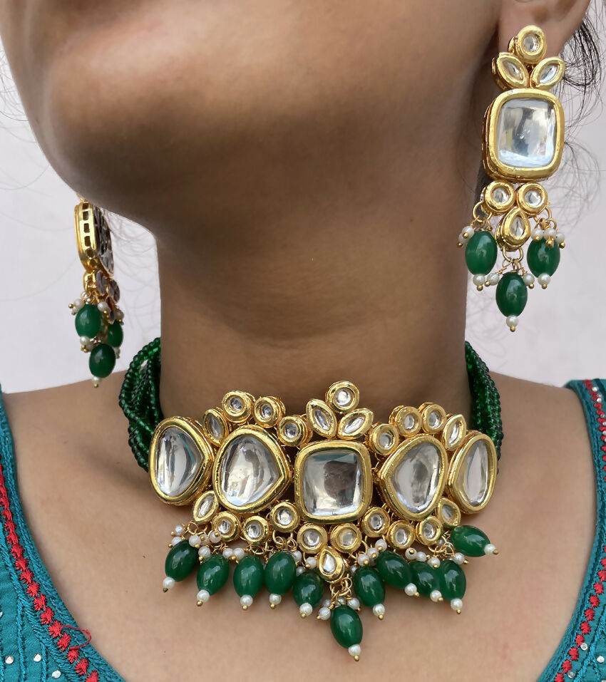 Joban Fashion Hand Made High Quality Gold Plated Base Metal Alloy Kundan Stone Studded Kundan Jewellery Set - Distacart