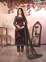 Thumbnail for Anaita Maroon Embroidered Net Salwar Suit - Distacart