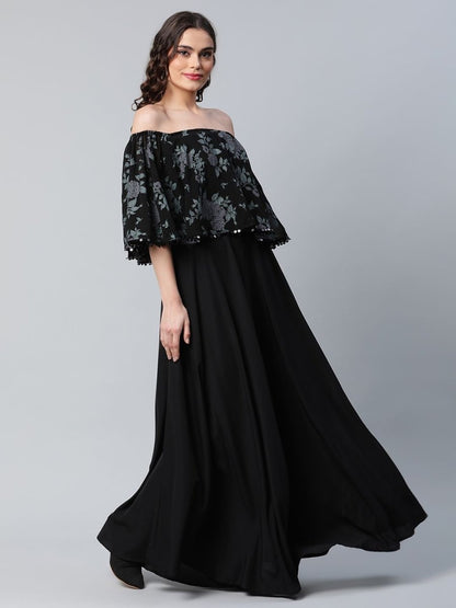 Ahalyaa Women Crepe Printed Black Dress - Distacart