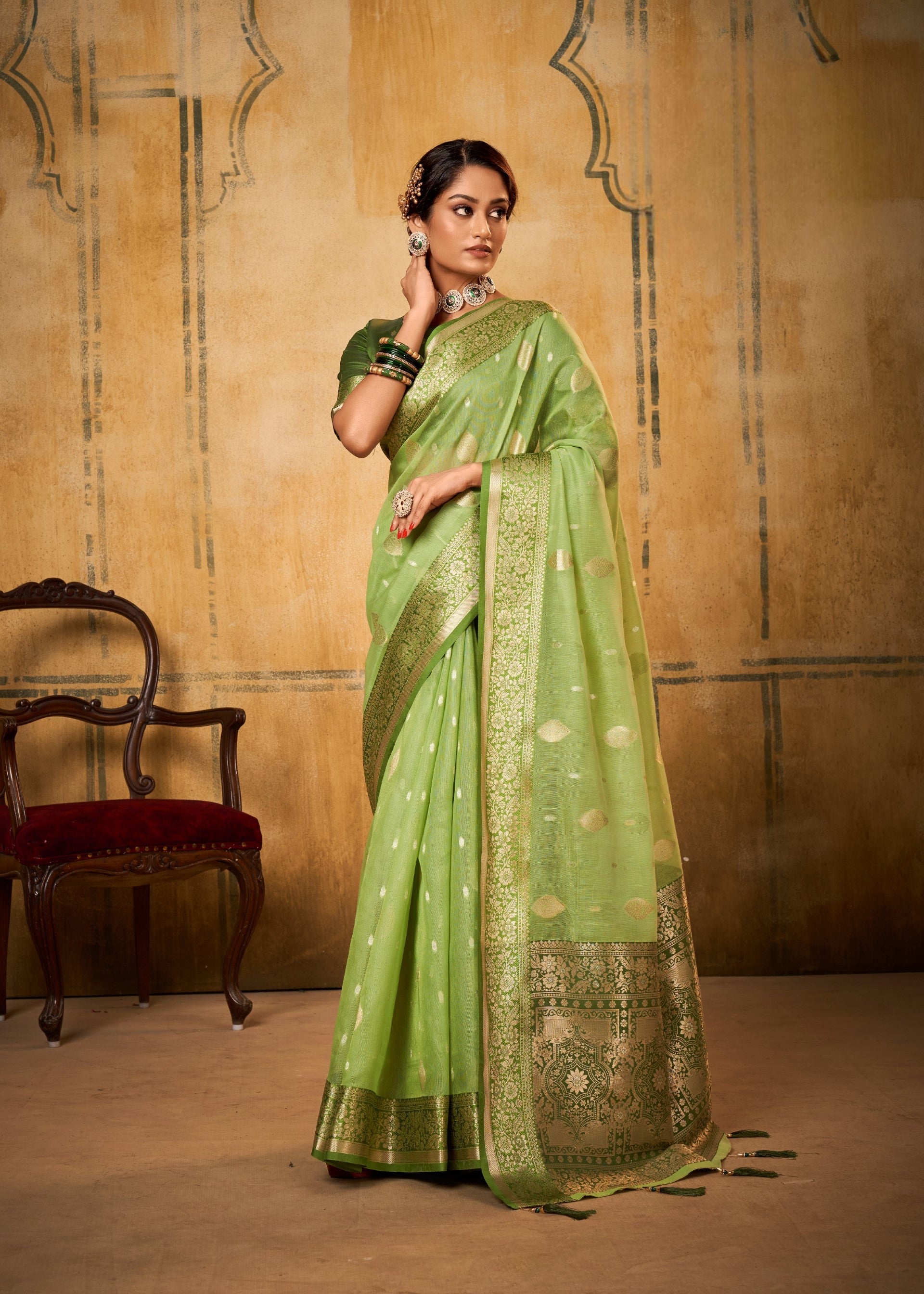 Anaita Green Soft Tussar Silk With Kalamkari Weaving Saree With Blouse - Distacart