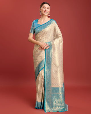Monjolika Fashion Sky Blue Kanjivaram Silk Mesmerizing Saree - Distacart
