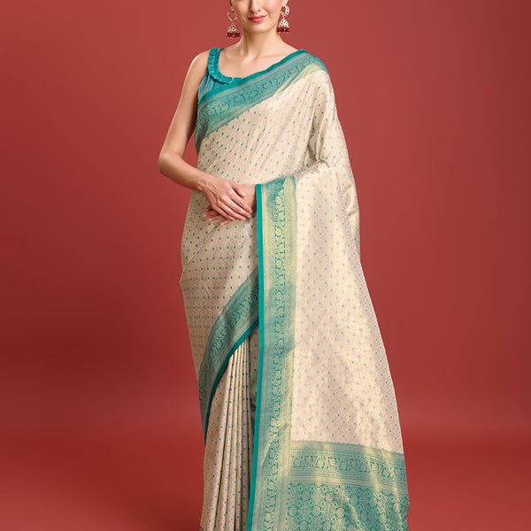 Monjolika Fashion Turquoise Kanjivaram Silk Mesmerizing Saree - Distacart