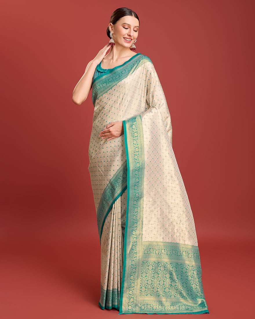 Monjolika Fashion Turquoise Kanjivaram Silk Mesmerizing Saree - Distacart