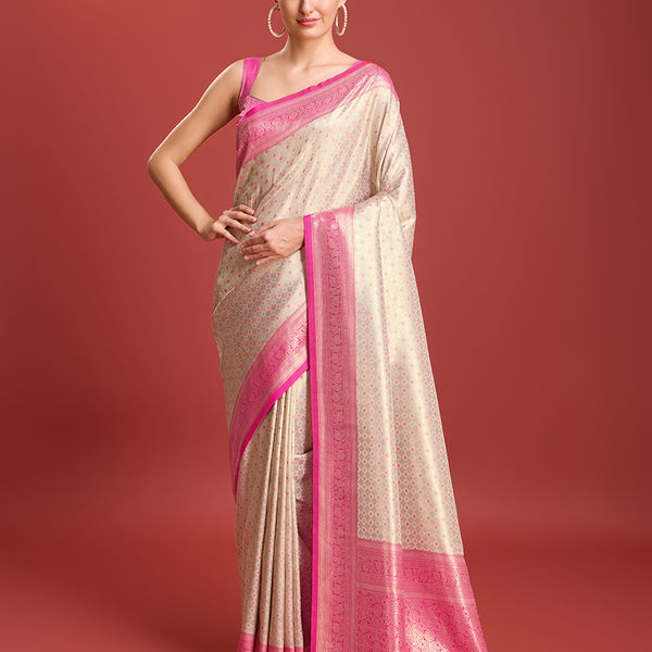 Monjolika Fashion Pink Kanjivaram Silk Mesmerizing Saree - Distacart