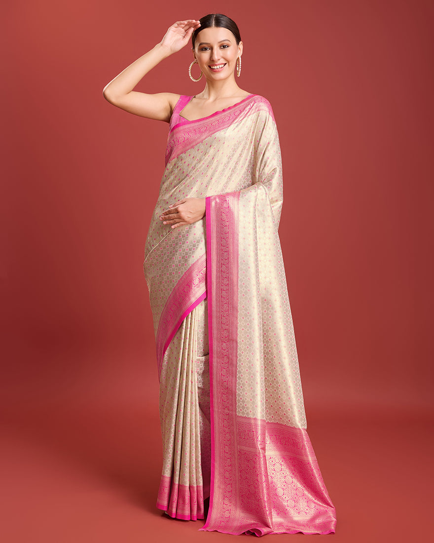 Monjolika Fashion Pink Kanjivaram Silk Mesmerizing Saree - Distacart