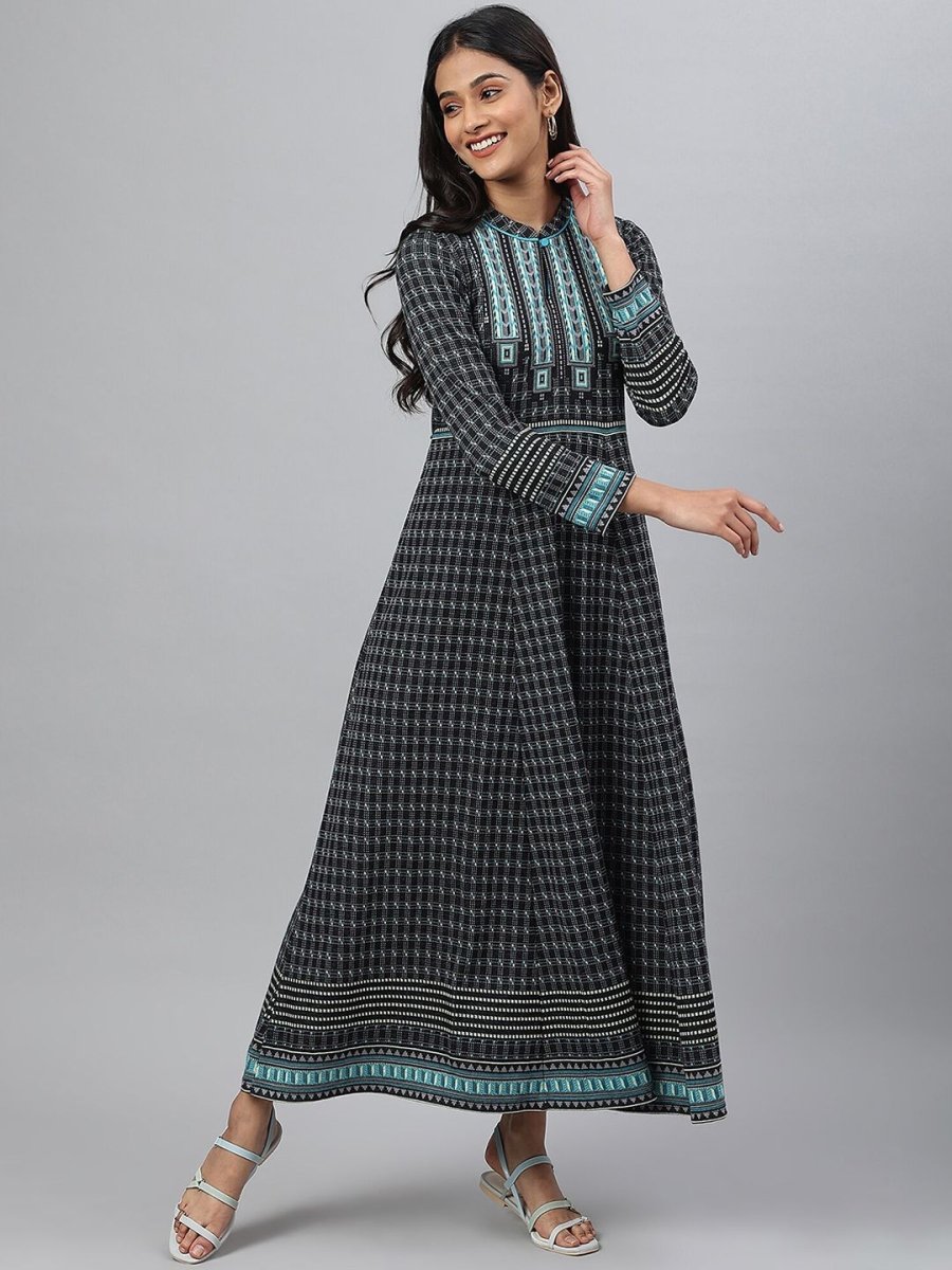 AURELIA Black Ethnic Motifs Ethnic Empire Maxi Dress - Distacart