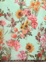 Thumbnail for Anouk Sea Green & Yellow Pure Georgette Floral Printed Saree - Distacart
