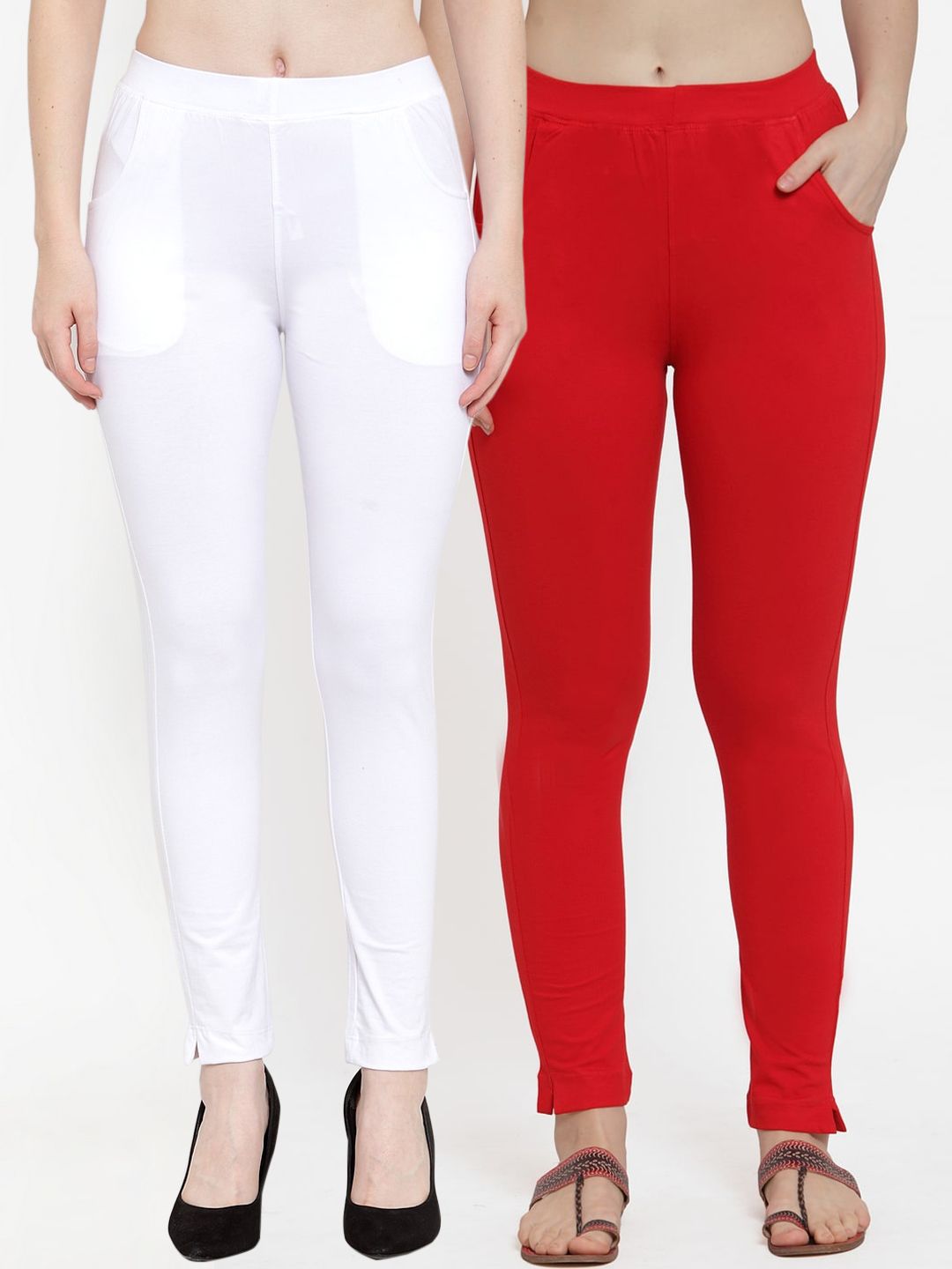 TAG 7 Women Pack Of 2 Solid Ankle-Length Straight-Fit Leggings - Distacart