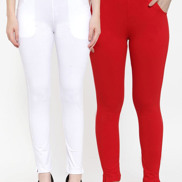 TAG 7 Women Pack Of 2 Solid Ankle-Length Straight-Fit Leggings - Distacart