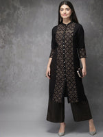 Thumbnail for Anouk Women Black & Gold-Toned Printed Kurta with Palazzos - Distacart