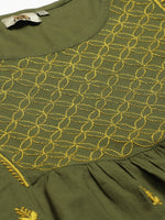 Thumbnail for ADA Women Green & Yellow Chikankari Embroidered Sustainable Handloom Kurta with Trousers - Distacart