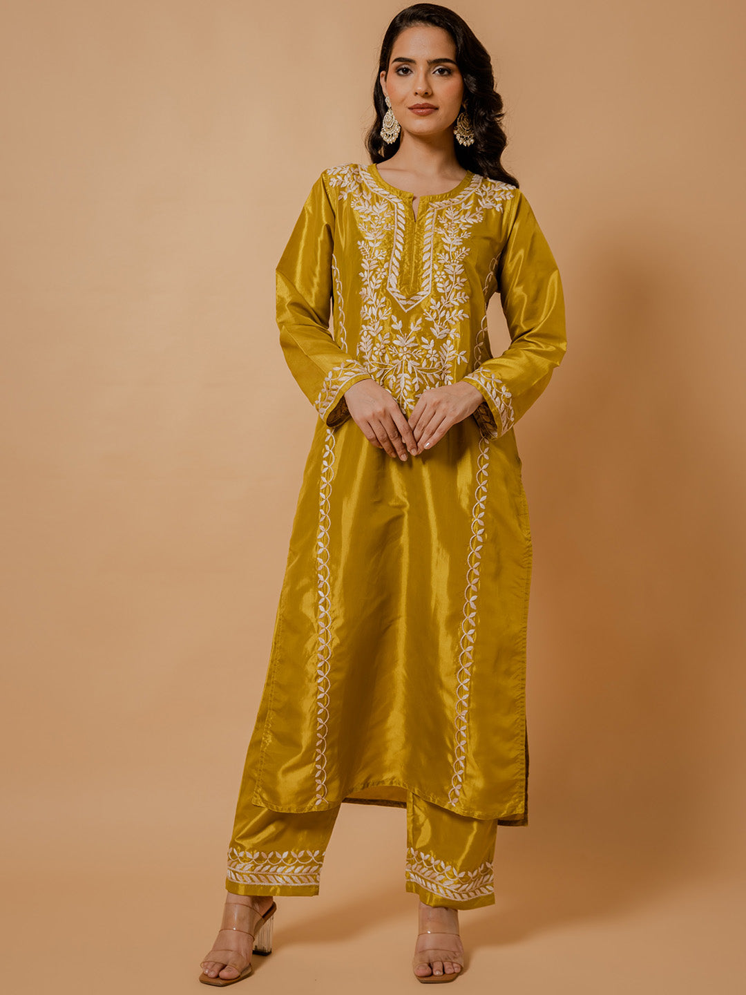 HOUSE OF KARI Floral Embroidered Silk Chikankari Kurta - Distacart