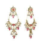 Thumbnail for Nuyug 22K Gold Plated Crescent Kundan Drop Pink Stone Chandbali Earrings