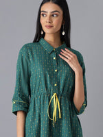 Thumbnail for AURELIA Green Printed Pure Cotton A-Line Dress