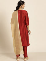 Thumbnail for All About You Women Maroon & Golden Embroidered Regular Kurta with Trousers & Dupatta - Distacart