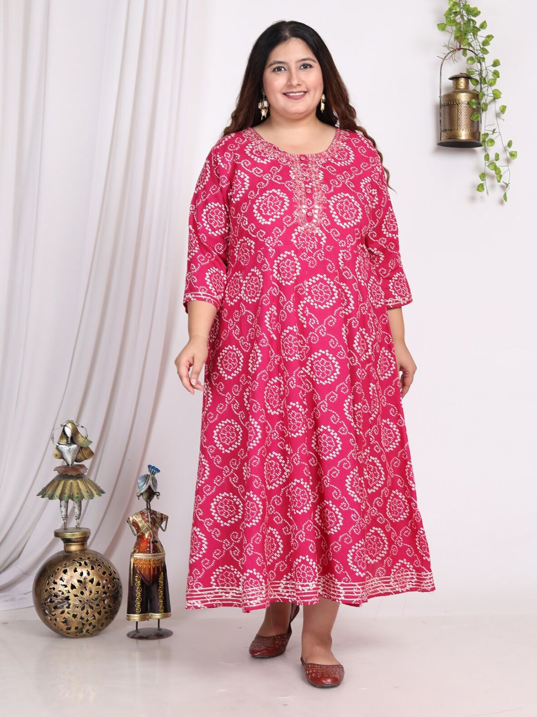 Swasti Plus Size Ethnic Motifs Printed Midi Fit & Flare Ethnic Dress