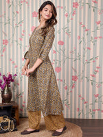 Thumbnail for Ode by House of Pataudi Floral Printed Regular Pure Cotton Kurta with Trousers - Distacart