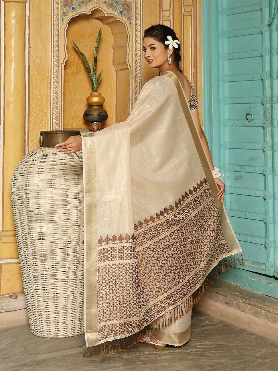 Astita Brown Linen Saree
