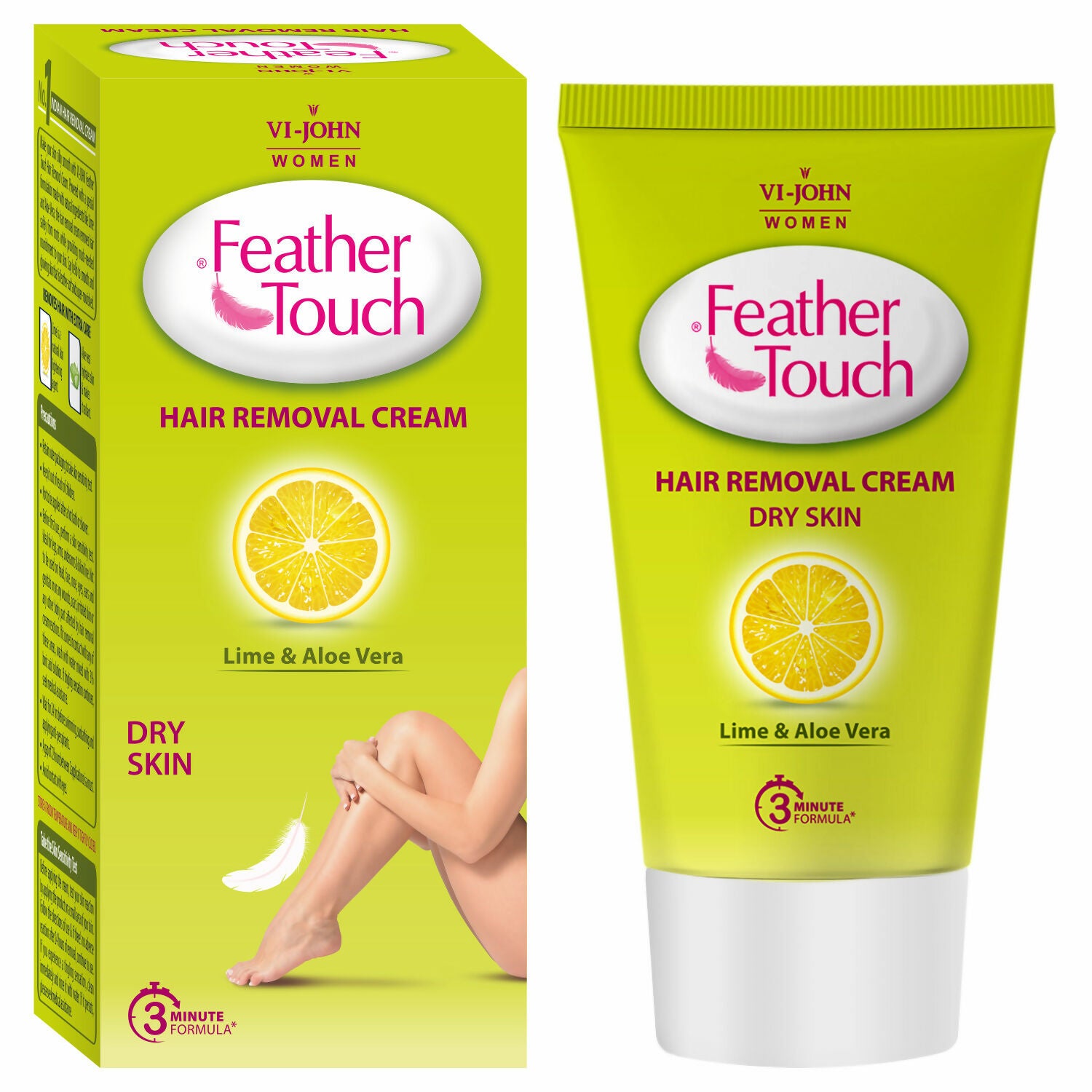 VI-JOHN Feather Touch Lime & Aloevera Hair Removal Cream for Women for Dry Skin, Suitable for Legs, Underarms, Bikini Line, Arms