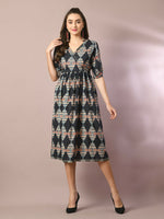 Thumbnail for Myshka Women's Multi Printed Cotton V-Neck Empire Party Dress - Distacart