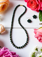 Thumbnail for Inhanns Crystal Bloom – Single Line Necklace + Studs - Dark Green - Distacart