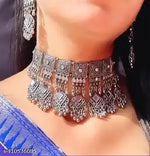 Thumbnail for Tehzeeb Creations Women's Silver Colour Oxidised Necklace And Earrings Set - Distacart