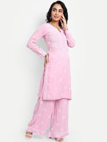 Thumbnail for ADA Floral Embroidered Round Neck Long Sleeve Regular Chikankari Kurta With Palazzos - Distacart