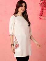 Thumbnail for Anouk Zari Round Neck Three-Quarter Sleeves A-Line Kurta