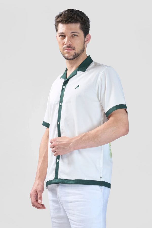 Xkind White Polo Backprinted Textured Relaxed Fit Shirt