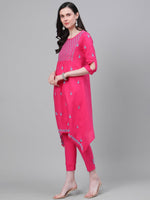 Thumbnail for ADA Women Pink & Blue Chikankari Embroidered Cotton Handloom Kurta with Trousers - Distacart
