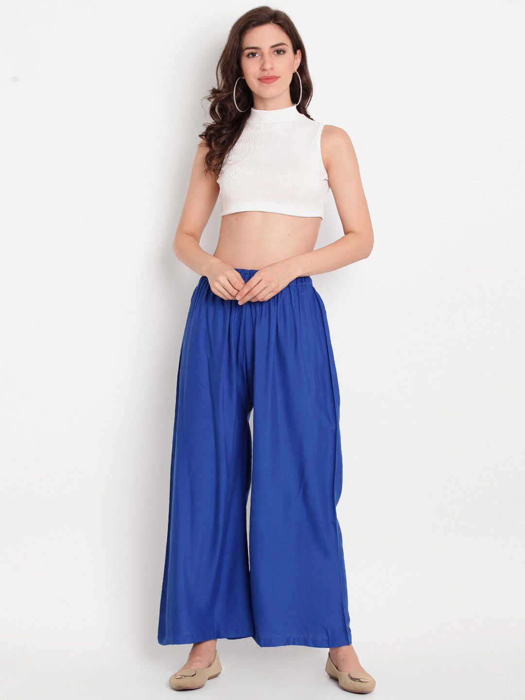 TAG 7 Women Blue Solid Palazzos - Distacart