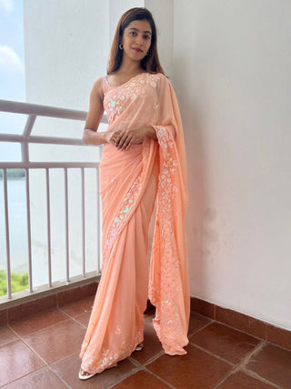 Anouk Floral Embellished Sequinned Pure Georgette Saree - Distacart