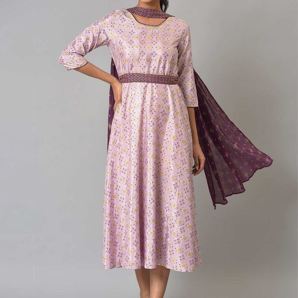 AURELIA Purple Ethnic Motifs Ethnic Empire Dress - Distacart