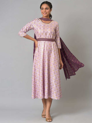 AURELIA Purple Ethnic Motifs Ethnic Empire Dress - Distacart