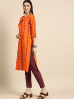 Thumbnail for All About You Women Orange Printed Kurta with Maroon Solid Trousers - Distacart