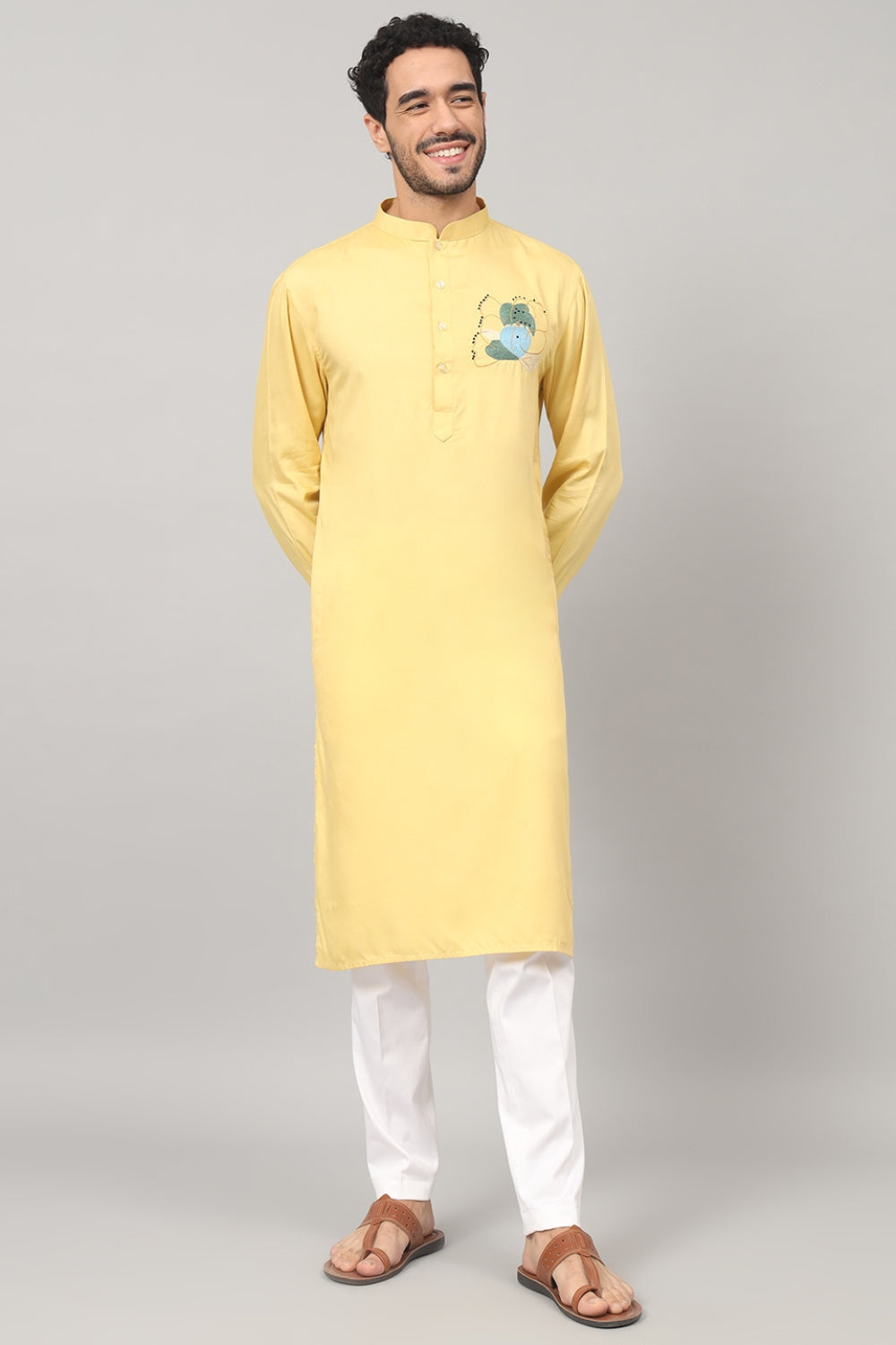 Abstract Embroidered Cotton Kurta by Hilo Design - Distacart