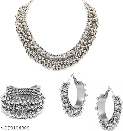 Tehzeeb Creations Women's Silver Colour Ghungroo Design Bracelet Necklace And Earrings - Distacart