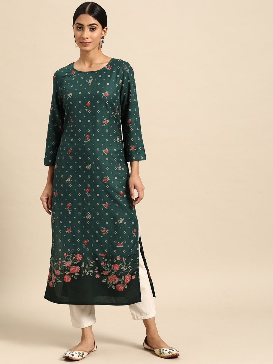 All About You Women Floral & Geometric Printed Straight Kurta - Distacart