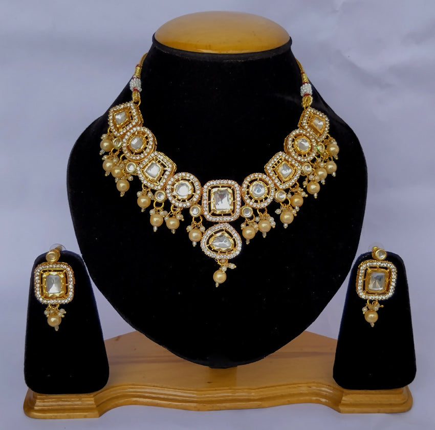 Joban Fashion Hand Made High Quality Gold Plated Base Metal Alloy Kundan Stone Studded Kundan Jewellery Set - Distacart