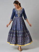 Thumbnail for AURELIA Navy Blue Ethnic Motifs Ethnic Maxi Dress