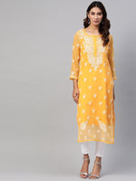 Thumbnail for ADA Women Mustard & White Chikankari Embroidered Sustainable Kurta with Trousers & Inner - Distacart