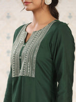 Thumbnail for Ode by House of Pataudi Yoke Design Embroidered Kurta with Trousers - Distacart